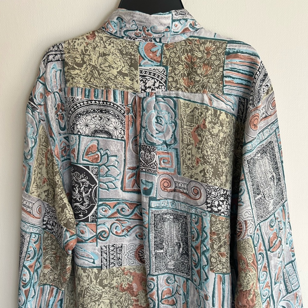 VINTAGE DIANE GILMAN 90s Silk Tapestry Button Top Oversized Lagenlook Art Wear M - Picture 11 of 13